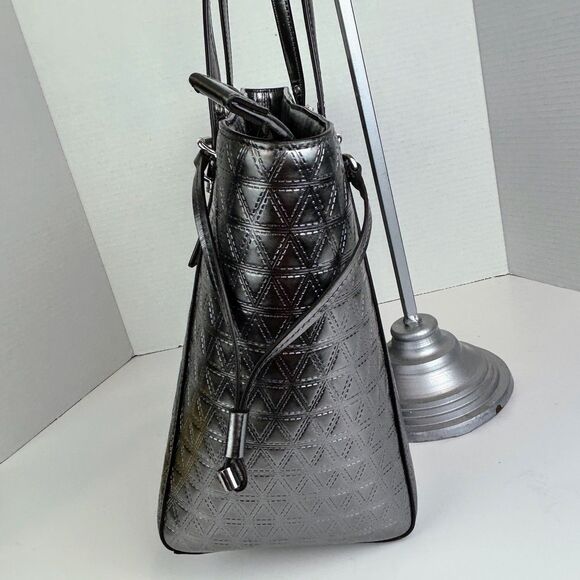 Michael Kors Voyageur Specchio Medium Top Zip Tote Bag Gunmetal Silver Metallic - Picture 5 of 16